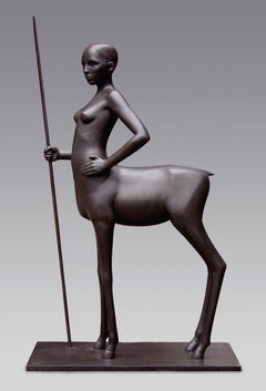 Hinde Hind Bronze Sculpture Contemporary Nude Woman Animal Mythology