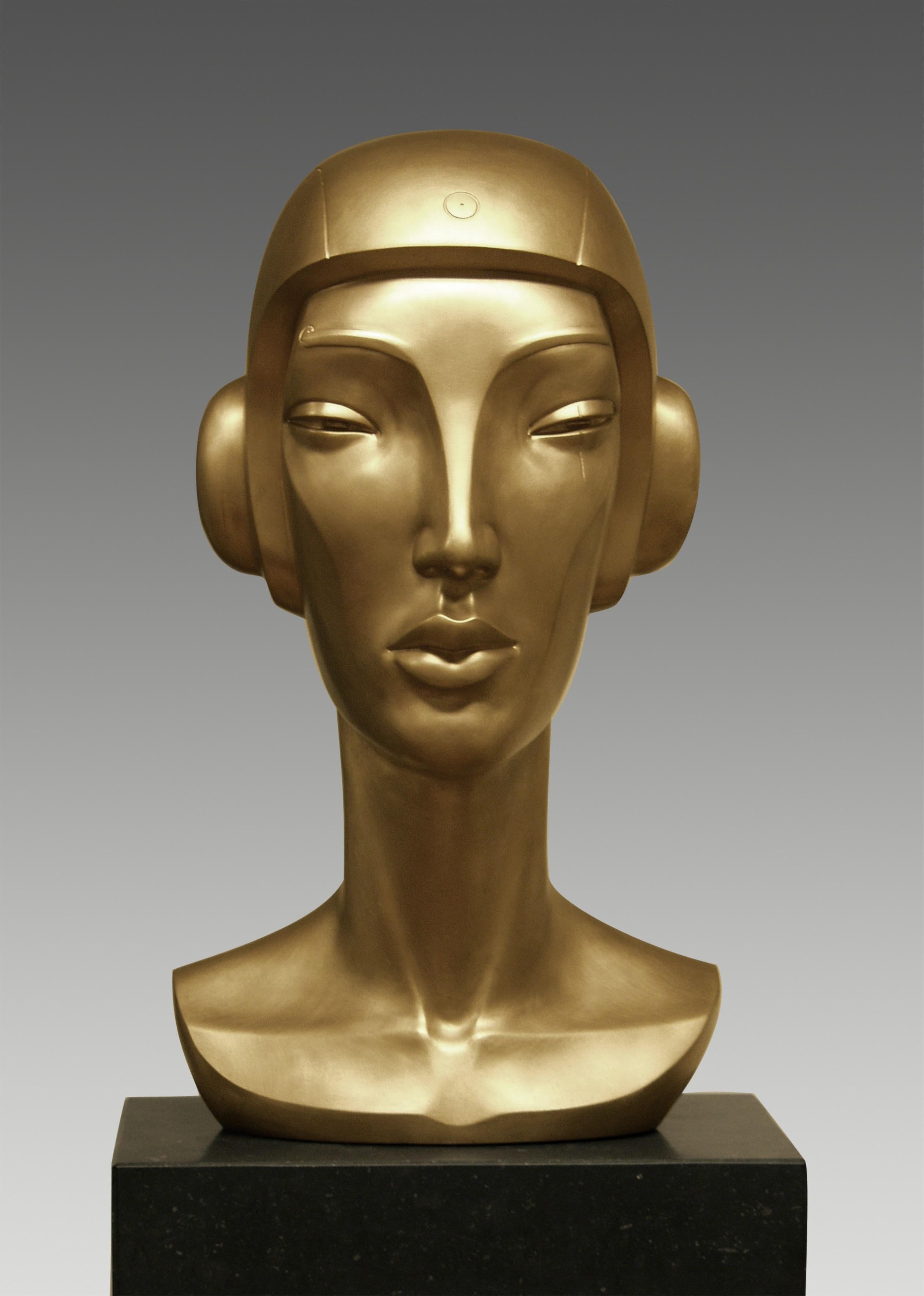 Erwin Meijer Figurative Sculpture - Hybride Hybrid Bronze Sculpture Golden Head Contemporary