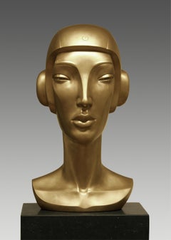 Hybride Hybrid Bronze Sculpture Golden Head Contemporary