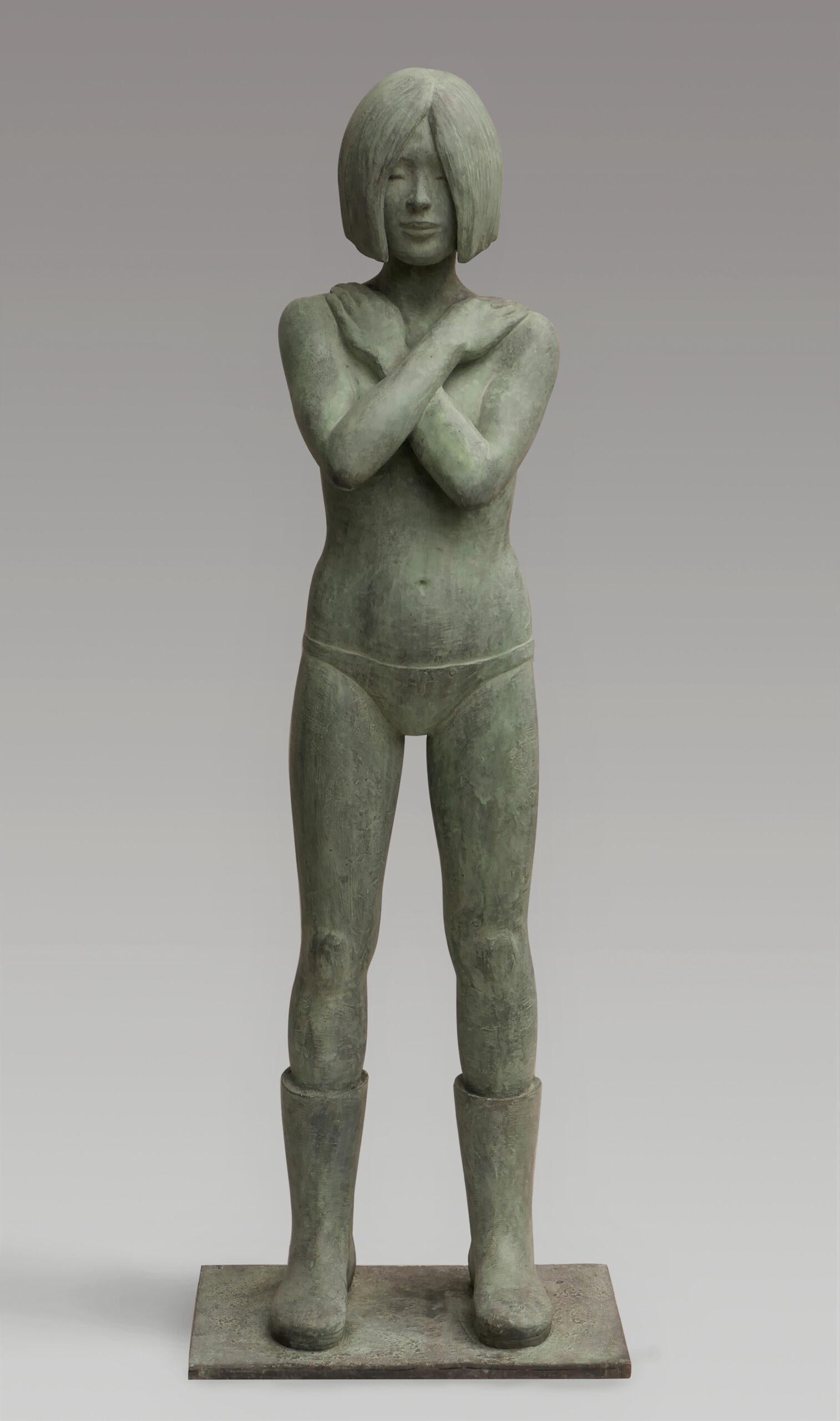 Kaplaarzen - Bottes Wellies en bronze - Sculpture - Jeune fille contemporaine en stock - Or Nude Sculpture par Erwin Meijer