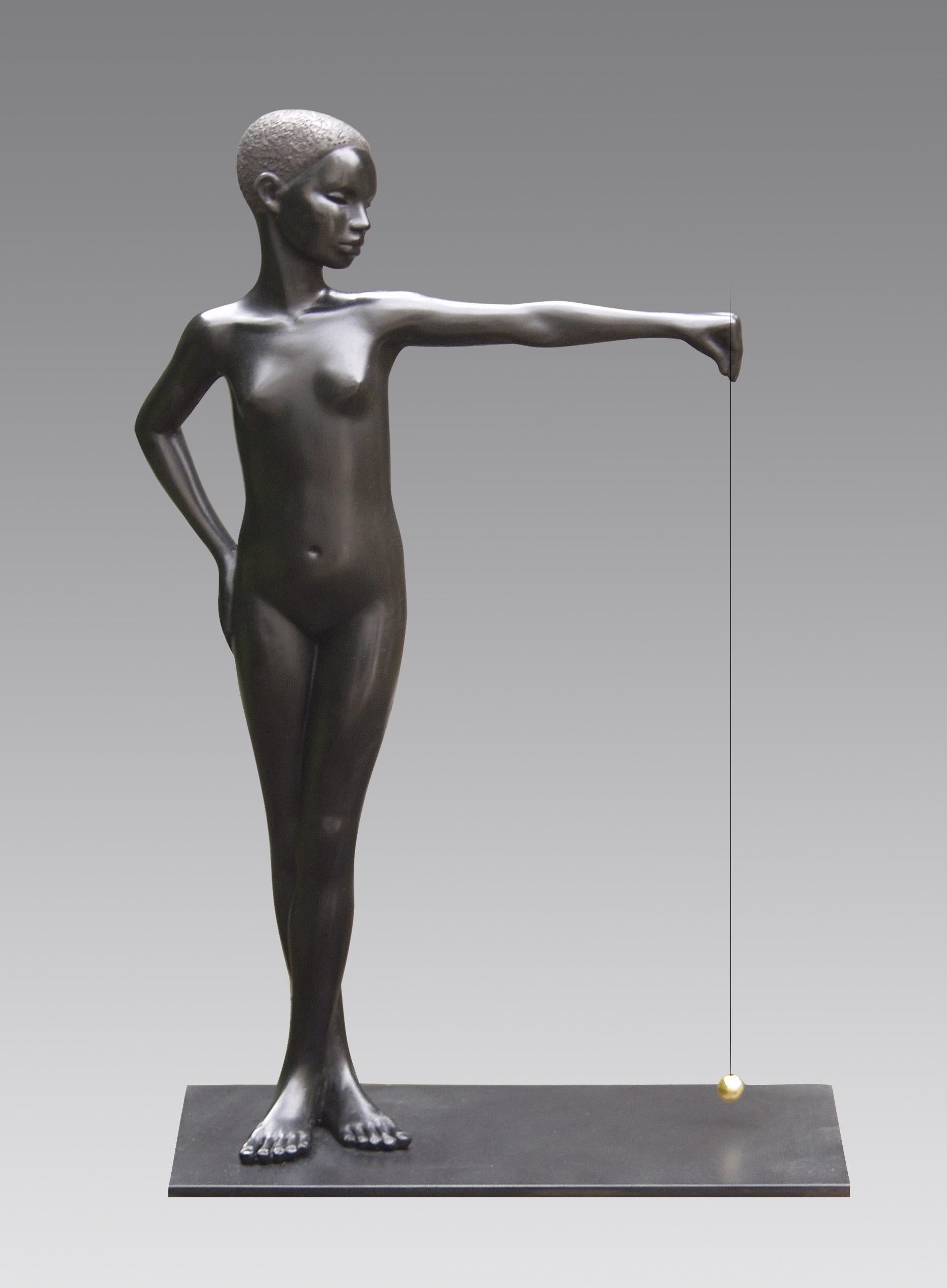 Erwin Meijer Figurative Sculpture - Loodrecht Perpendicular Black Bronze Sculpture Lady Balance 