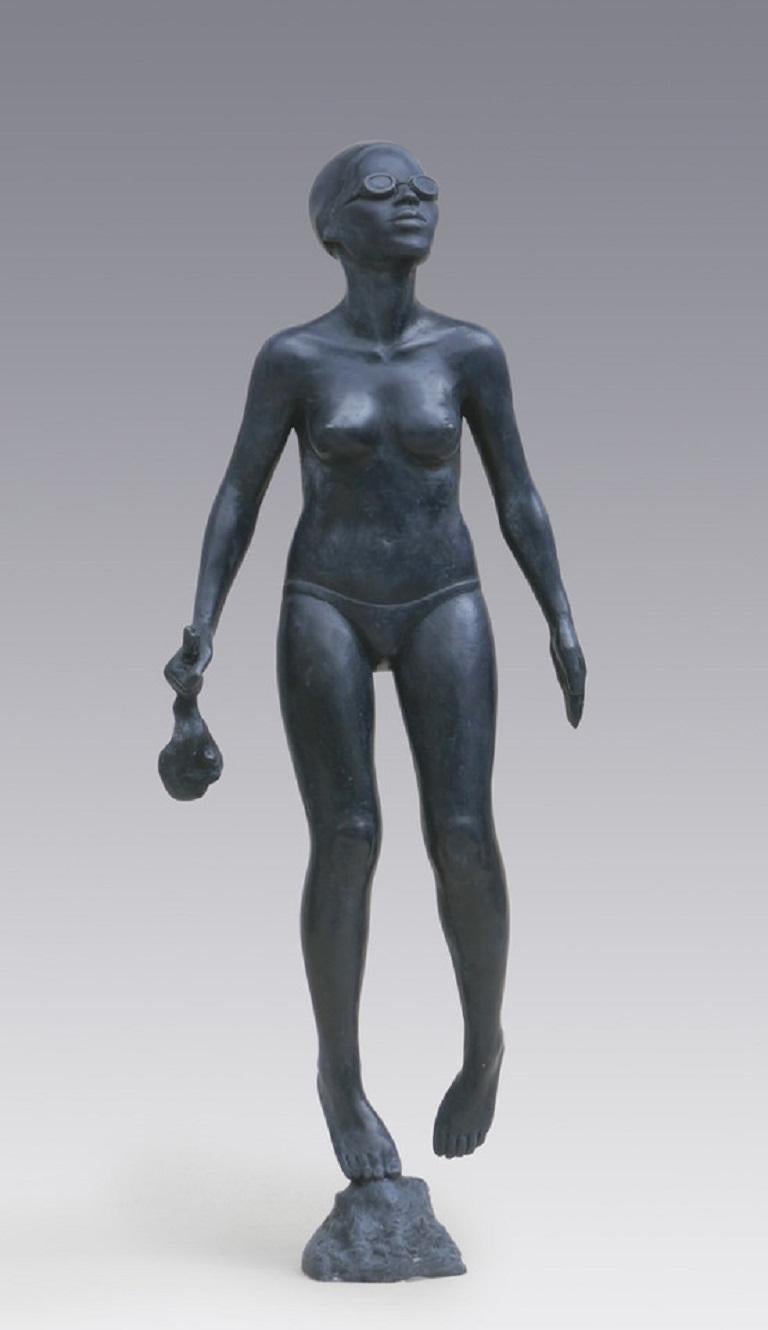 Sculpture contemporaine en bronze représentant un plongeur en perles de Parelduikster