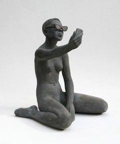 Selfie Bronze Sculpture Young Girl Tongue Sunglasses In Stock