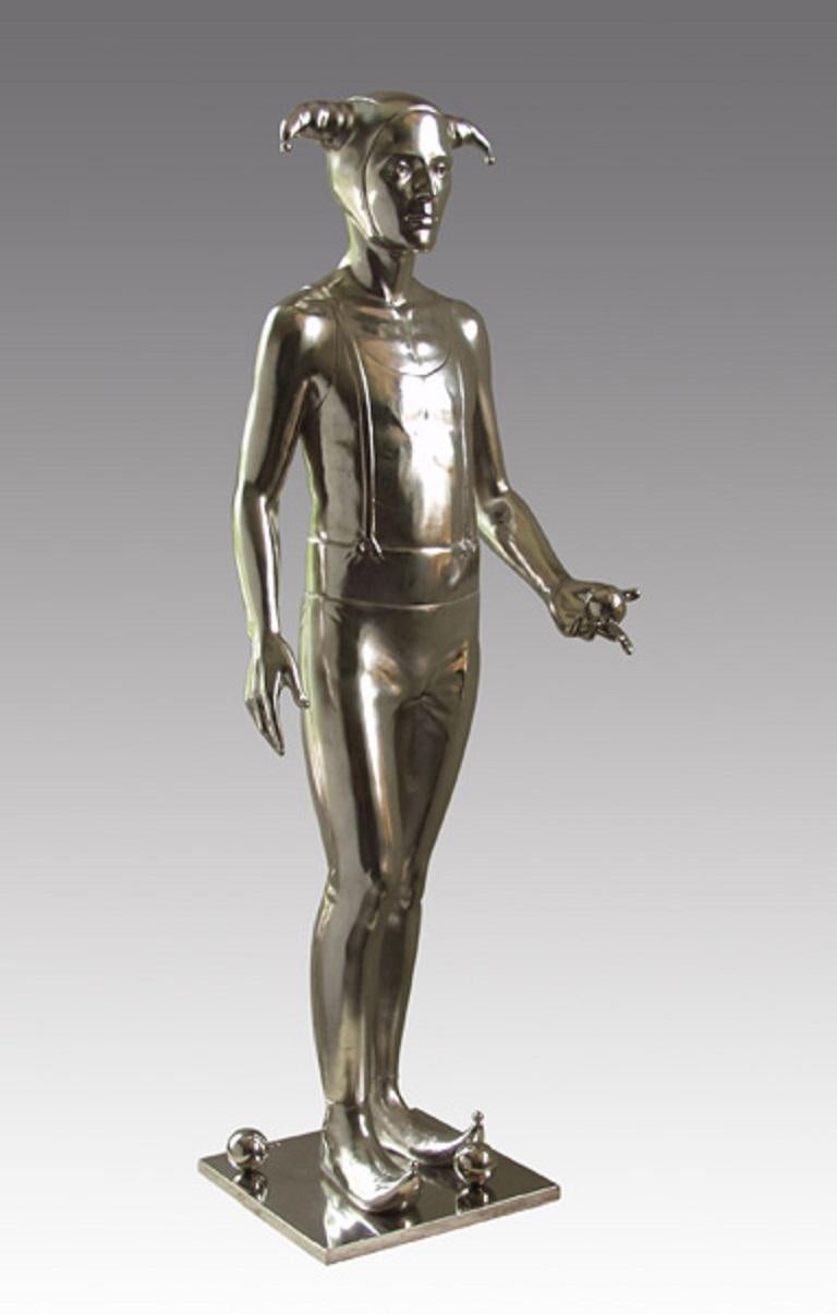 Erwin Meijer Figurative Sculpture - Staande Nar Standing Fool Bronze Sculpture Shiny Man