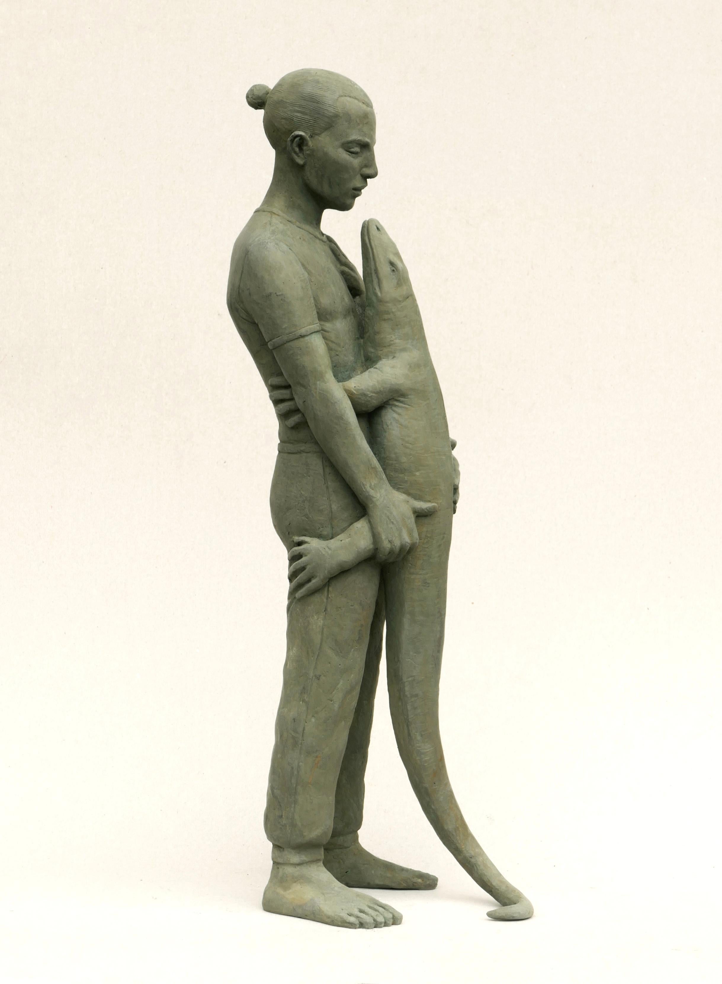 Erwin Meijer Figurative Sculpture - Varaan Monitor Lizard Girl Bronze Sculpture Animal Modern In Stock 