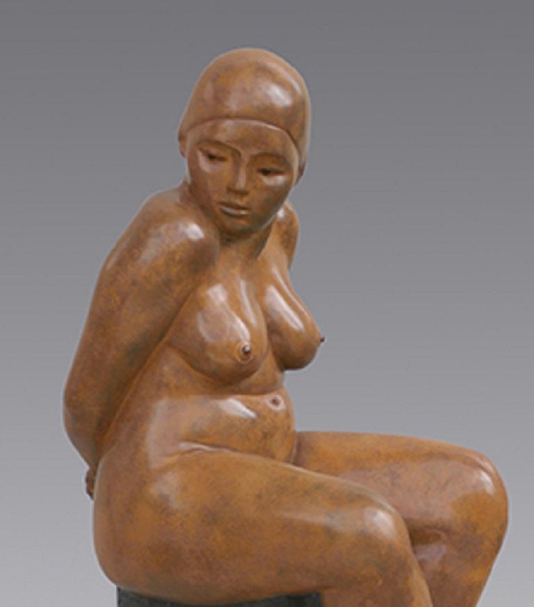 Vénus Bronze Sculpture Femme Contemporaine Femme Nue Assise Dame - Or Figurative Sculpture par Erwin Meijer