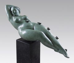 Zeegezicht - Sculpture en bronze - Paysage marin - Bateaux - Femme nue - Femme - Femme verte - Patine