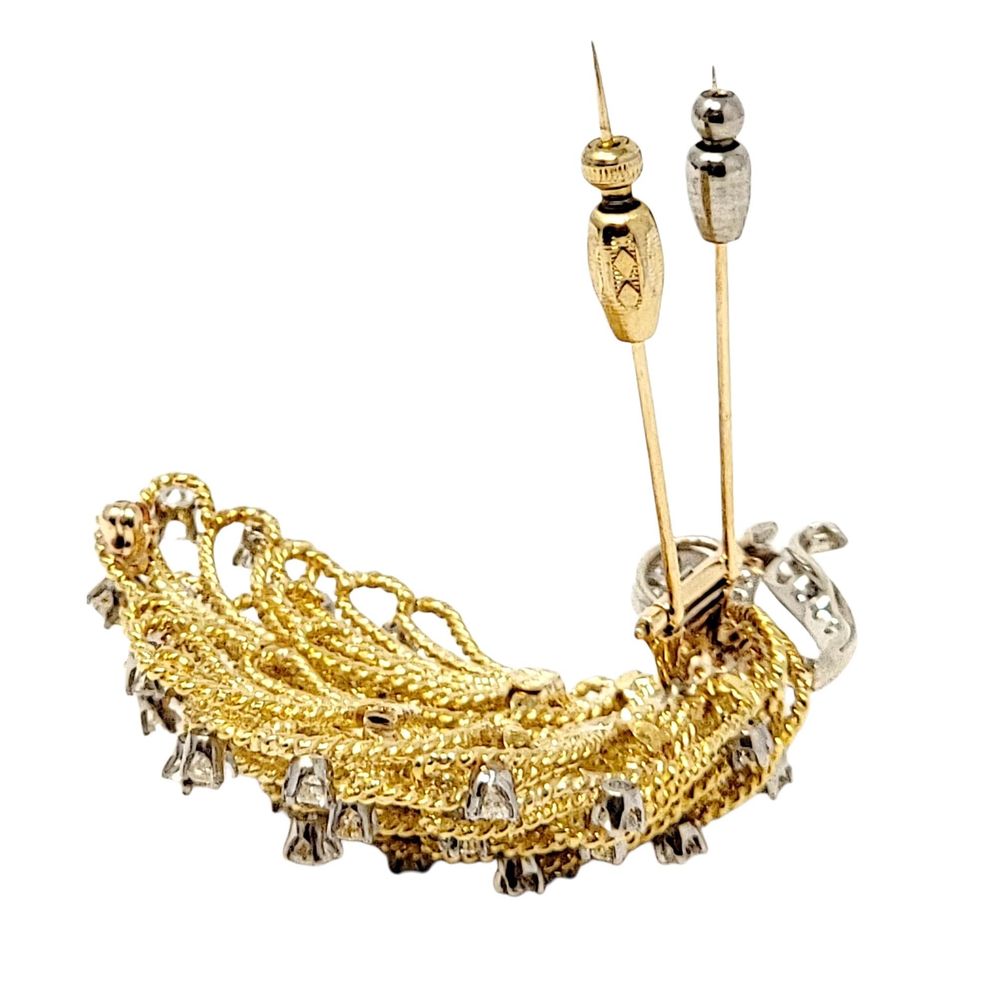 Erwin Pearl 18 Karat Yellow Gold Peacock Plume Brooch with Round Diamonds 3.44 For Sale 1