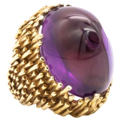 Retro Erwin Pearl 1960 New York Massive Cocktail Ring In 18Kt Gold 45.28 Cts Amethyst