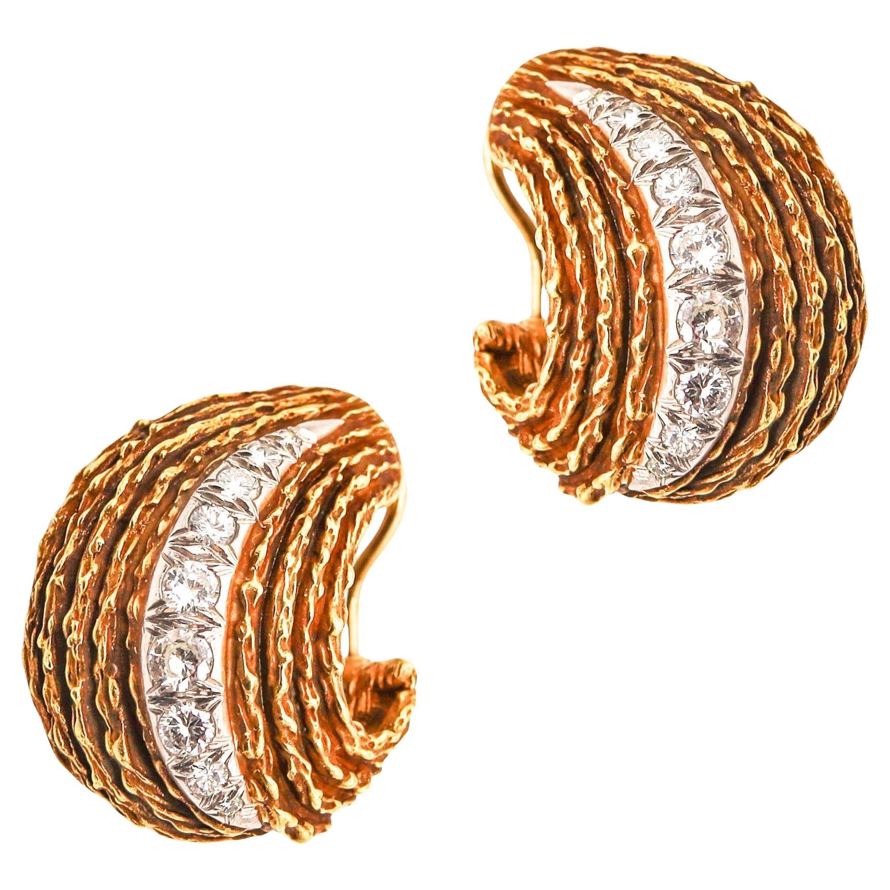 ERWIN PEARL 1970 Modernist Clips Ohrringe in 18Kt Gold mit 1,66 Ctw Diamanten