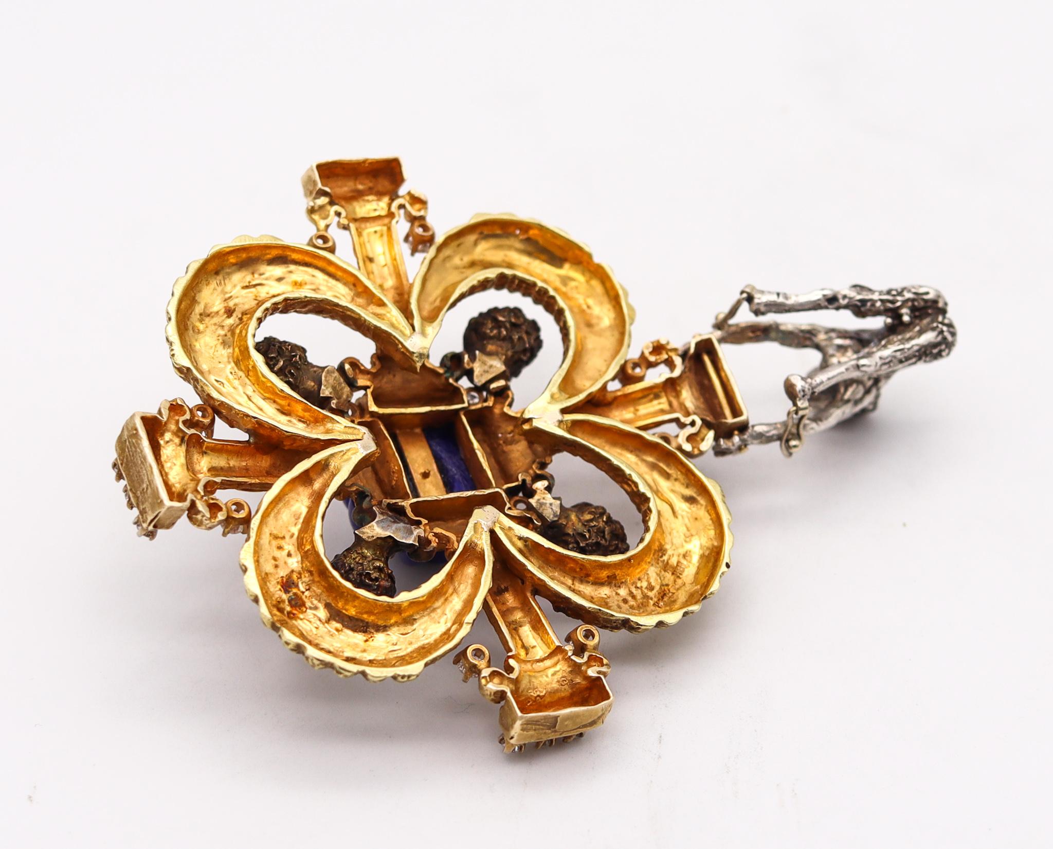 Erwin Pearl 1970 Renaissance Revival Pendant in 18Kt Gold with 31.94 Ctw in Gems In Excellent Condition In Miami, FL