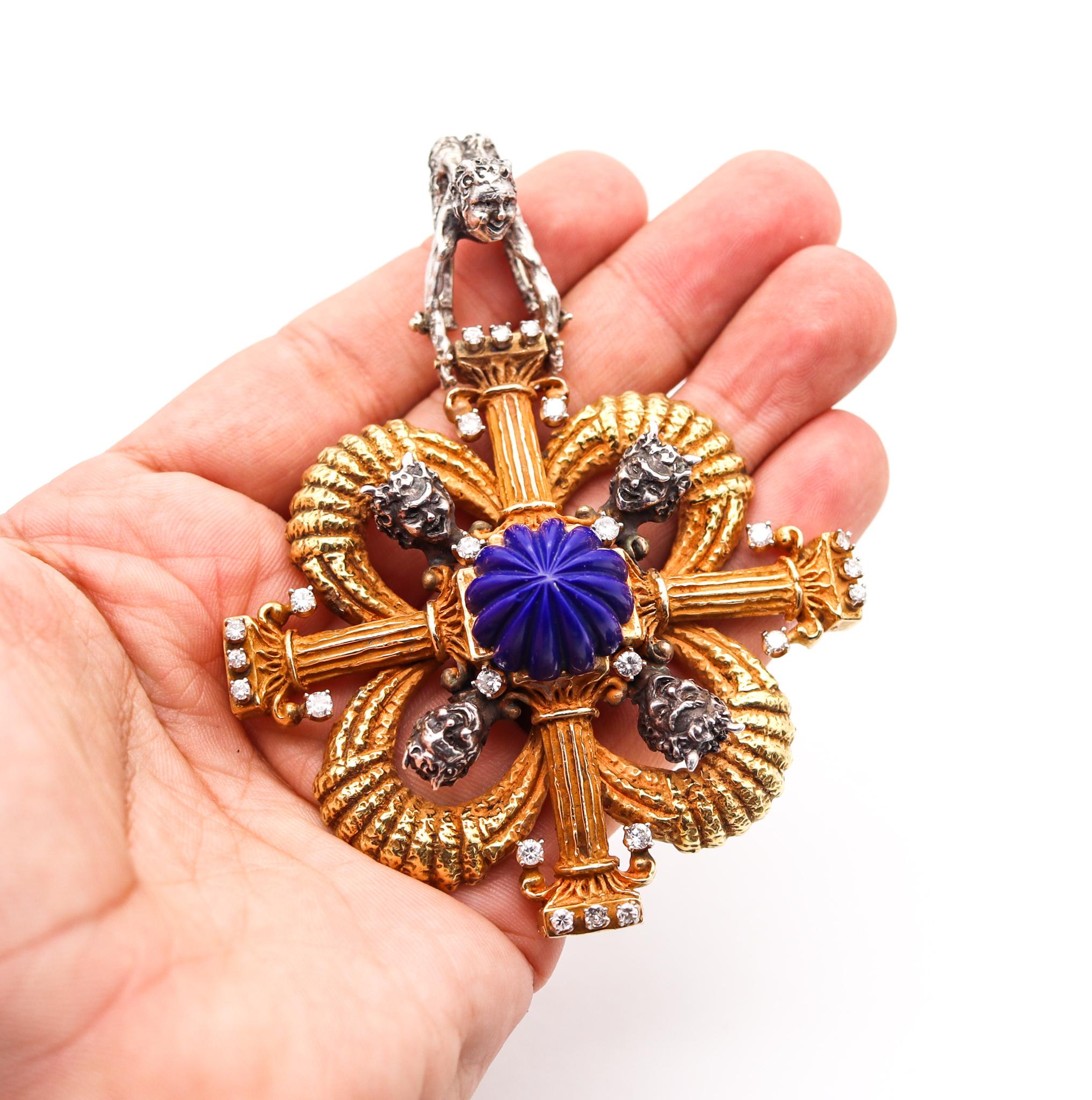 Women's Erwin Pearl 1970 Renaissance Revival Pendant in 18Kt Gold with 31.94 Ctw in Gems