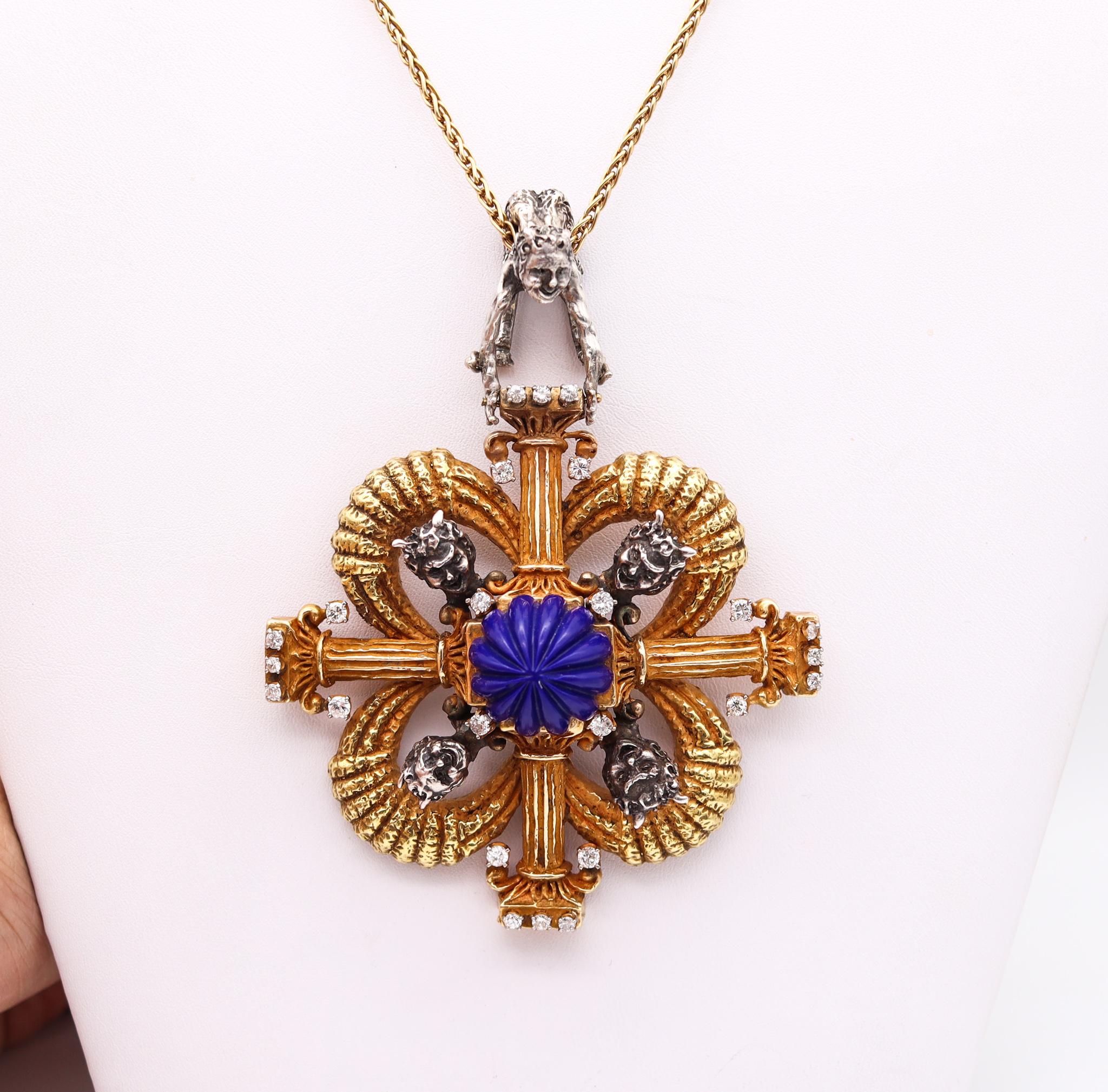 Erwin Pearl 1970 Renaissance Revival Pendant in 18Kt Gold with 31.94 Ctw in Gems 3