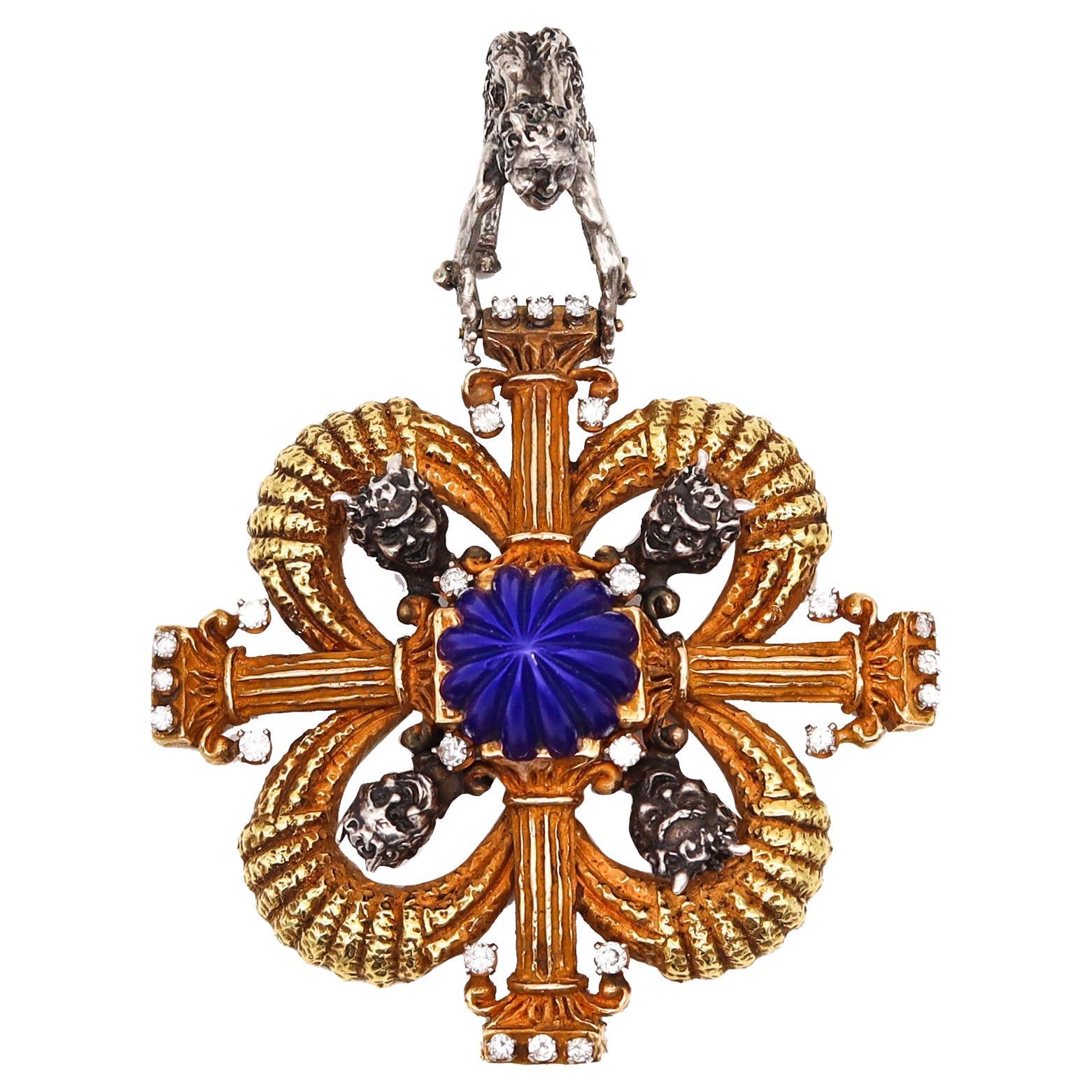 Erwin Pearl 1970 Renaissance Revival Pendant in 18Kt Gold with 31.94 Ctw in Gems