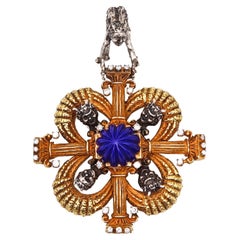 Erwin Pearl 1970 Renaissance Revival Pendant in 18Kt Gold with 31.94 Ctw in Gems