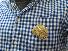 Erwin Pearl 8.00 Carat Natural Diamonds and Red Spinel Brooch Pin 18 Karat