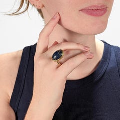 Erwin Pearl Asymmetrical Modernist 18 Karat Gold and Lapis Lazuli Cocktail Ring