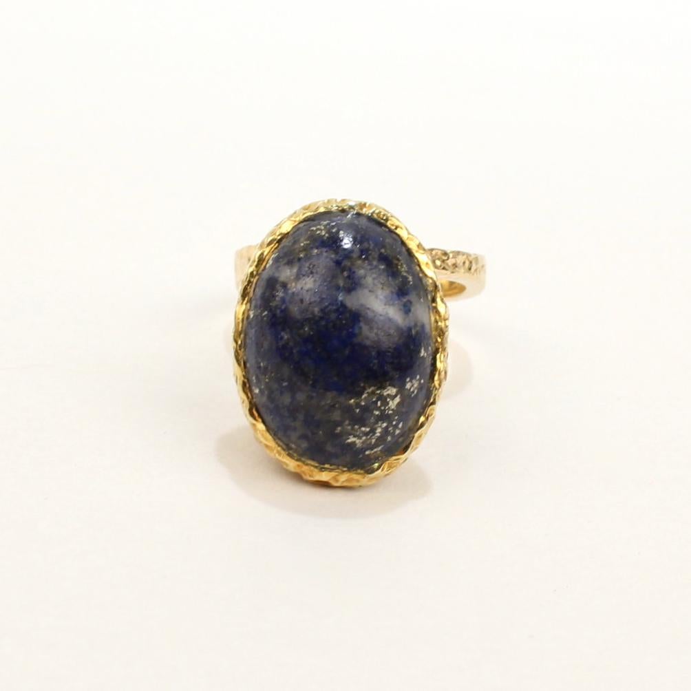Erwin Pearl Asymmetrical Modernist 18 Karat Gold and Lapis Lazuli Cocktail Ring For Sale 4