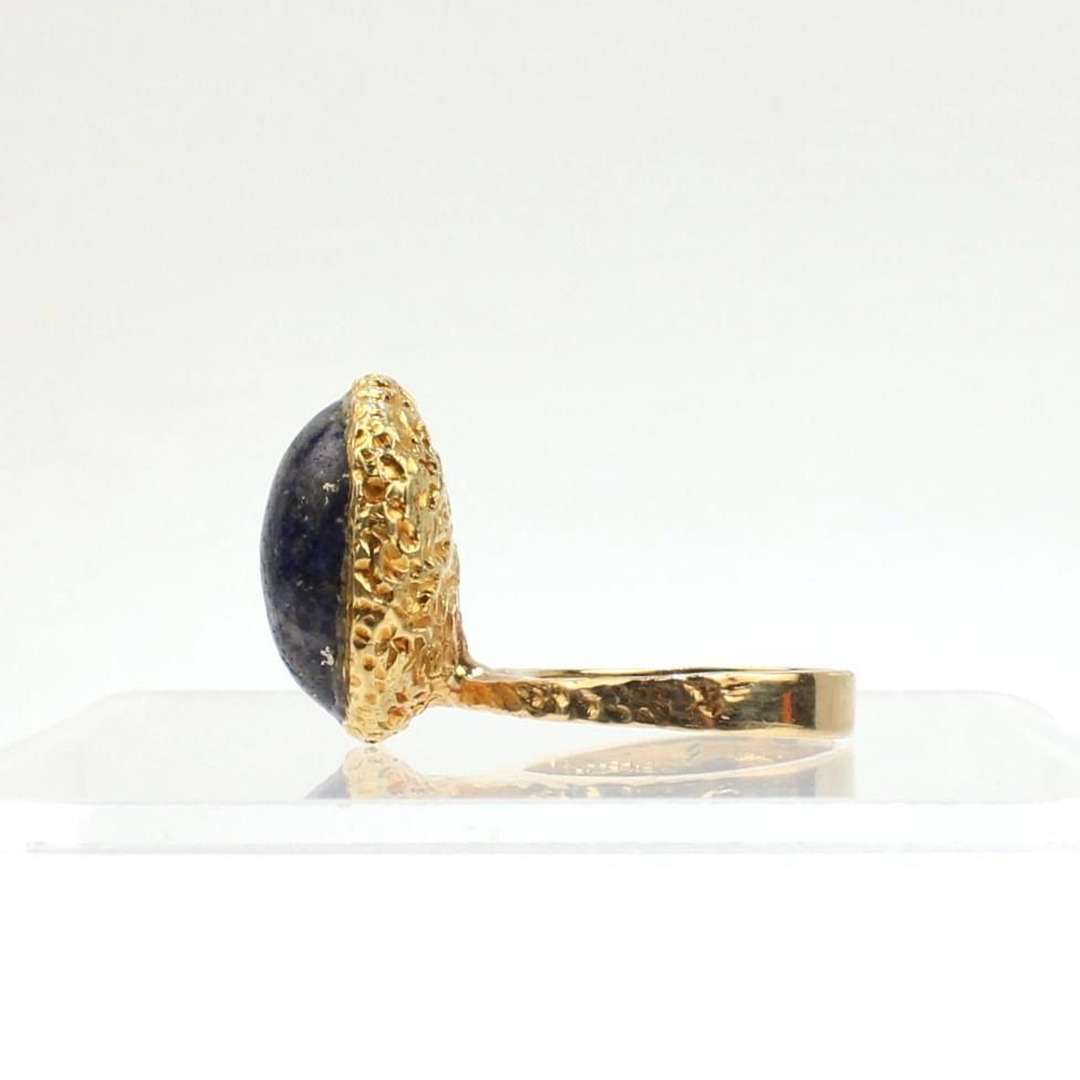 Cabochon Erwin Pearl Asymmetrical Modernist 18 Karat Gold and Lapis Lazuli Cocktail Ring For Sale