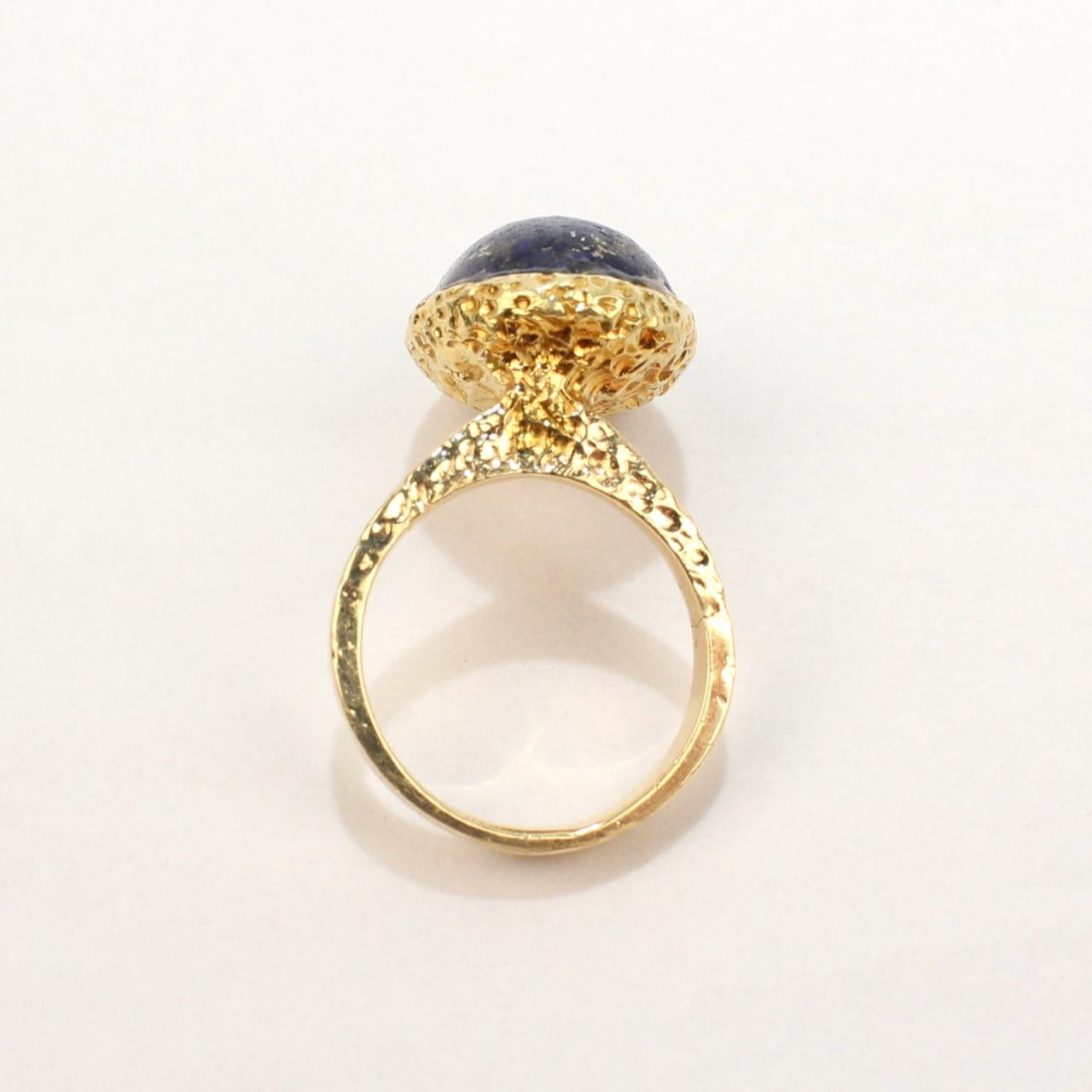 Women's Erwin Pearl Asymmetrical Modernist 18 Karat Gold and Lapis Lazuli Cocktail Ring For Sale
