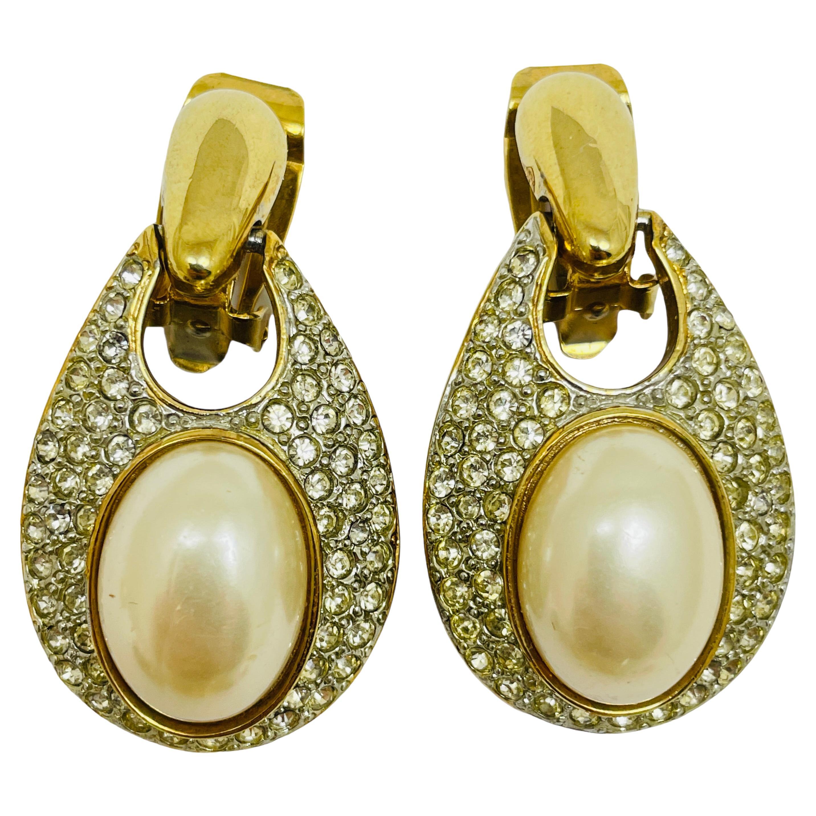 ERWIN PEARL PEP signiert Vintage Gold Perle Kristall Designer 80er Jahre Clip auf Ohrringe