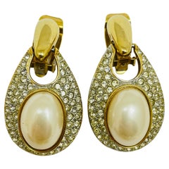 ERWIN PEARL PEP signed vintage gold pearl crystal designer 80's clip on earrings ERWIN PEARL PEP signed vintage gold pearl crystal designer 80's clip on earrings
