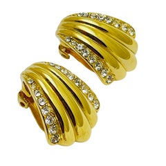 ERWIN PEARL signé vintage or rhinestone designer clip on earrings