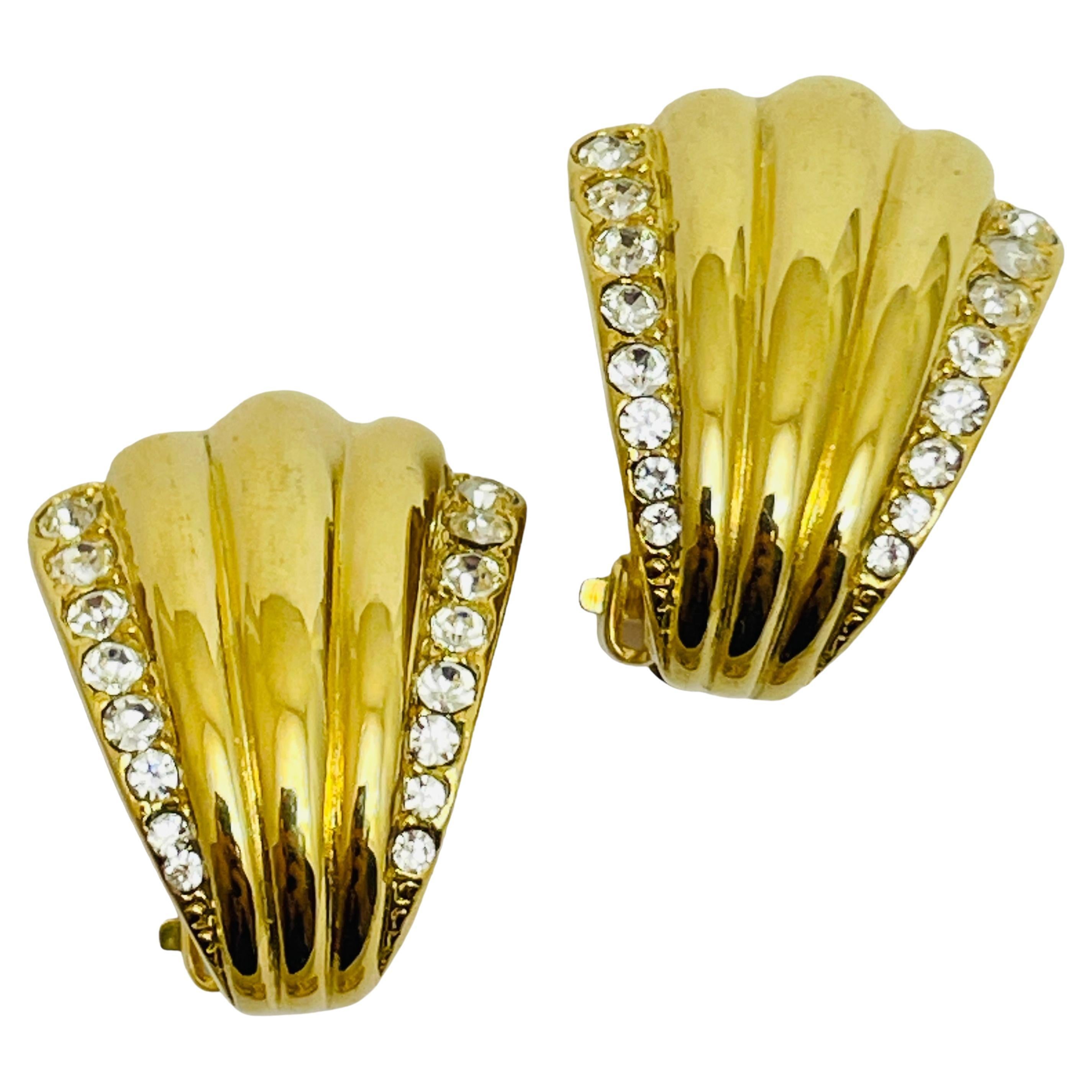 ERWIN PEARL signierte Vintage Gold-Strass-Designer-Ohrringe mit Clip im Angebot
