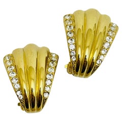 Orecchini a clip firmati ERWIN PEARL con strass d'oro d'epoca