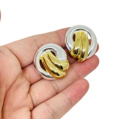 ERWIN PEARL signed vintage gold silver tone designer clip earrings