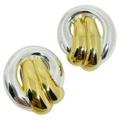 ERWIN PEARL signed vintage gold silver tone designer clip earrings