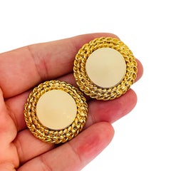 ERWIN PEARL signé vintage ton or émail designer clip on earrings