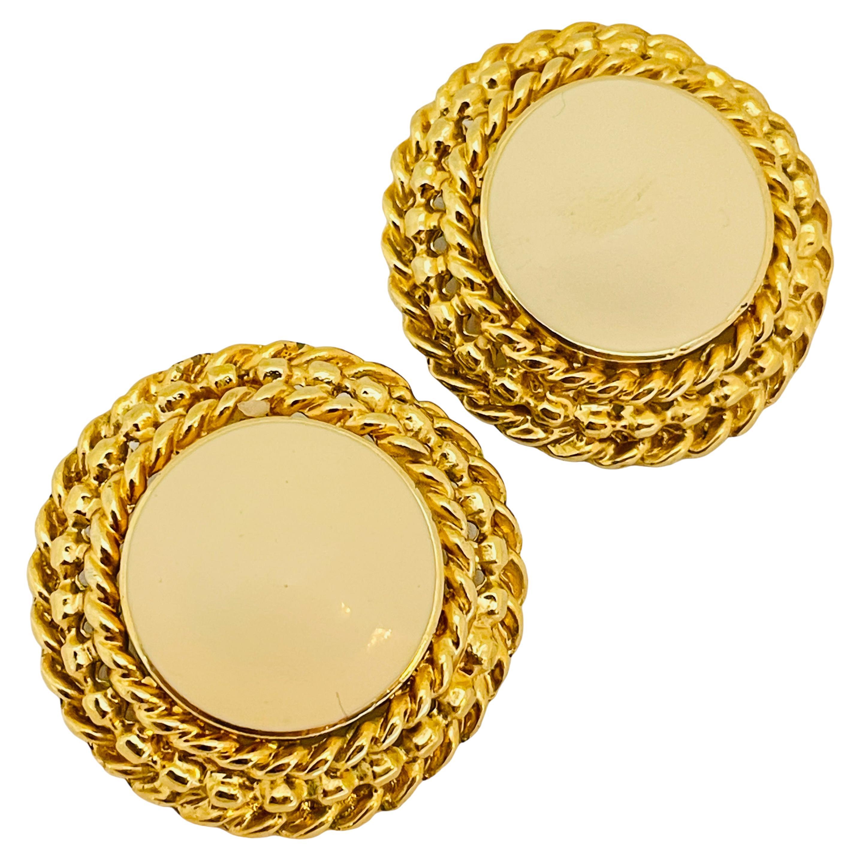 ERWIN PEARL signiert Vintage Gold Ton Emaille Designer Clip auf Ohrringe