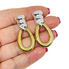 ERWIN PEARL vintage gold silver tone door knocker designer pierced earrings (boucles d'oreilles percées)