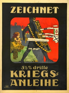 Original Antique War Bond Poster Kriegsanleihe War Loan Soldier WWI Austria 