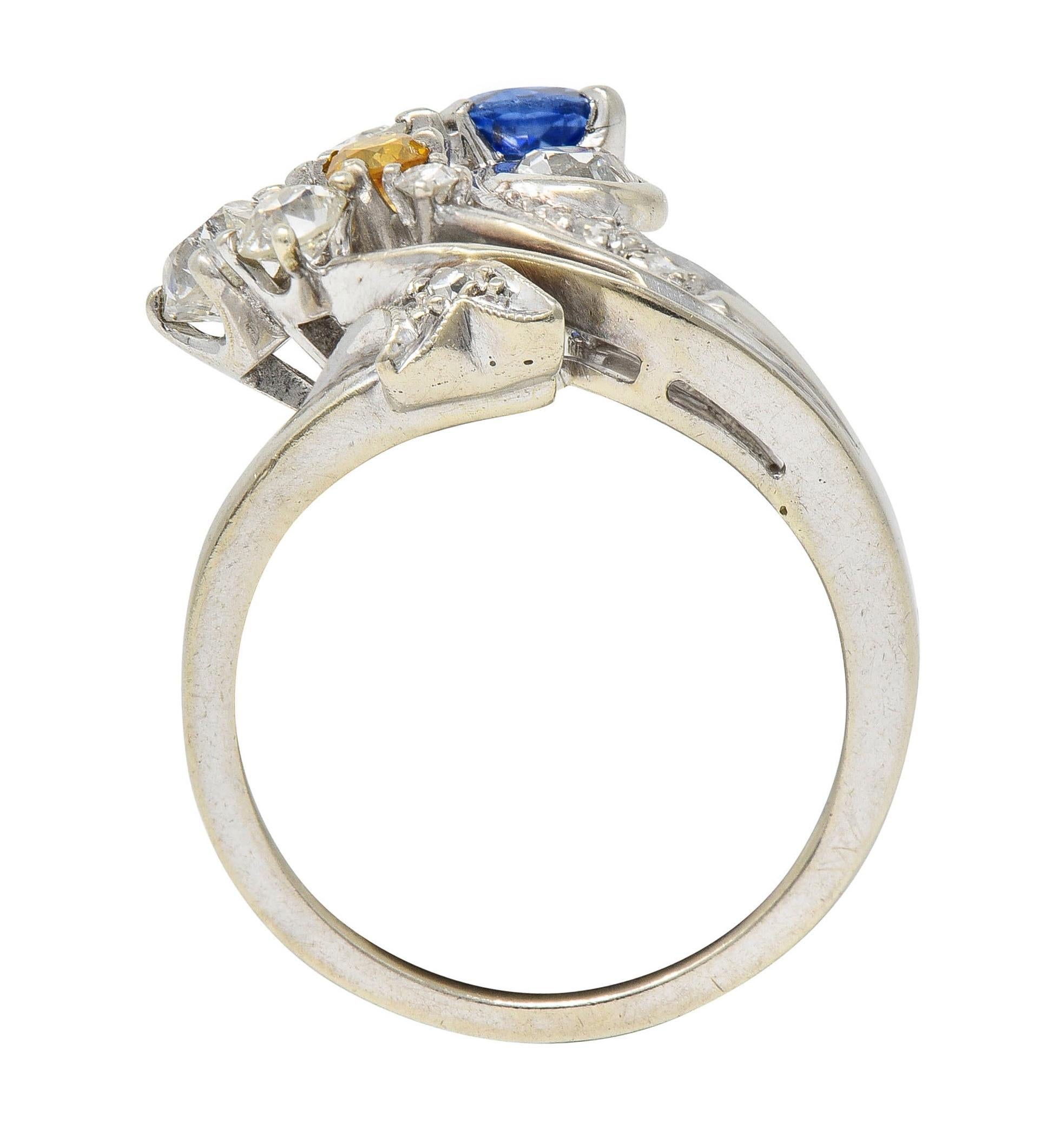 Erwin Reu Co. Mid-Century 2.03 CTW Sapphire Diamond 14 Karat Gold Bypass Ring For Sale 4