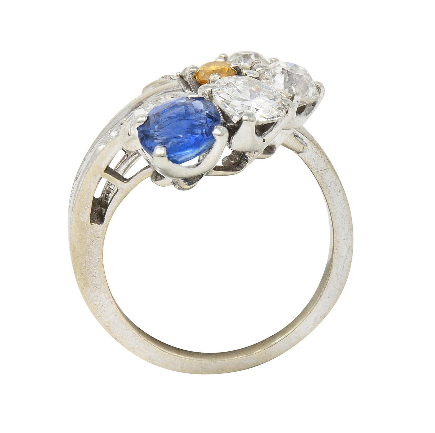 Erwin Reu Co. Mid-Century 2.03 CTW Sapphire Diamond 14 Karat Gold Bypass Ring For Sale 6