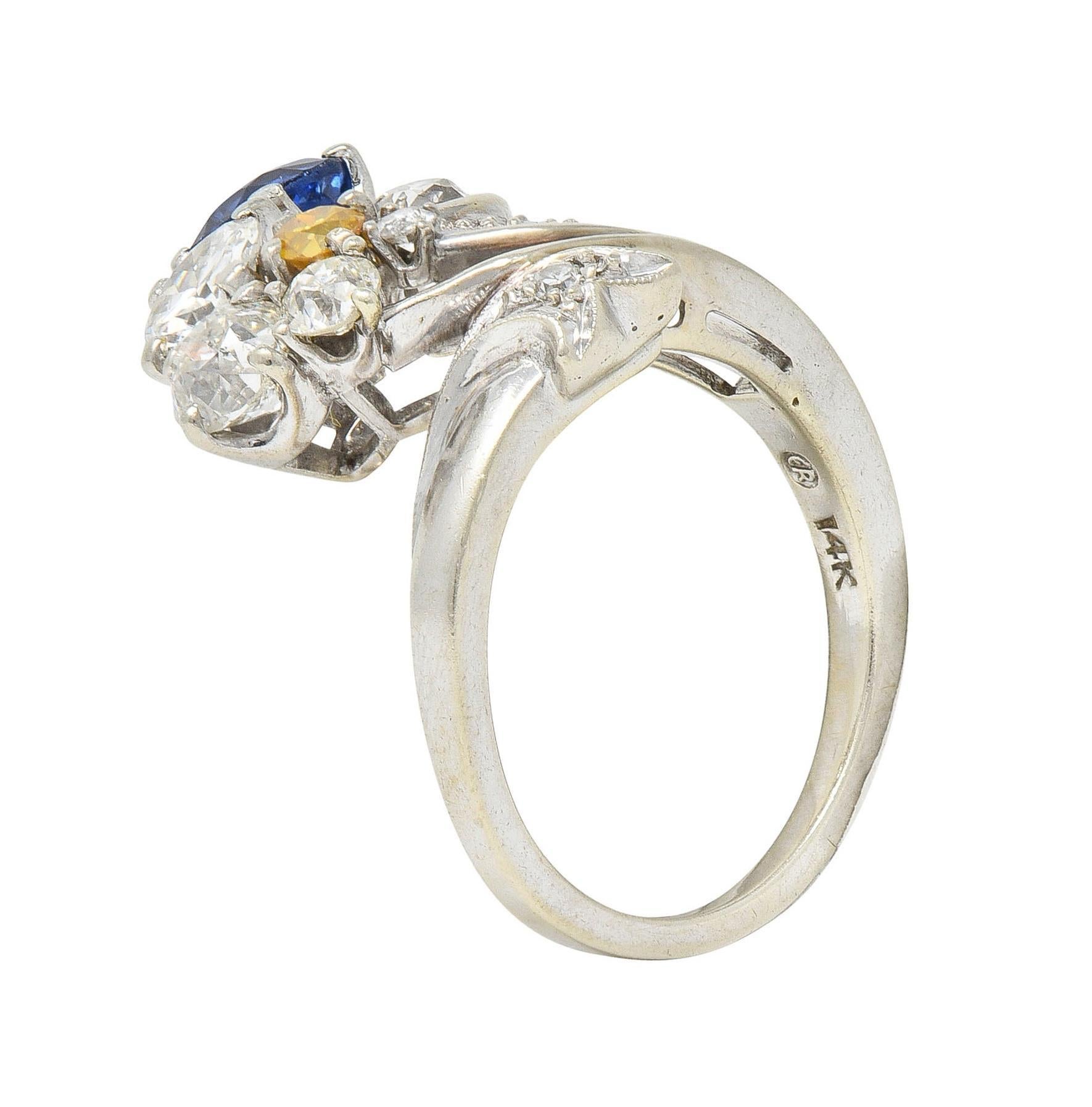 Erwin Reu Co. Mid-Century 2.03 CTW Sapphire Diamond 14 Karat Gold Bypass Ring For Sale 7