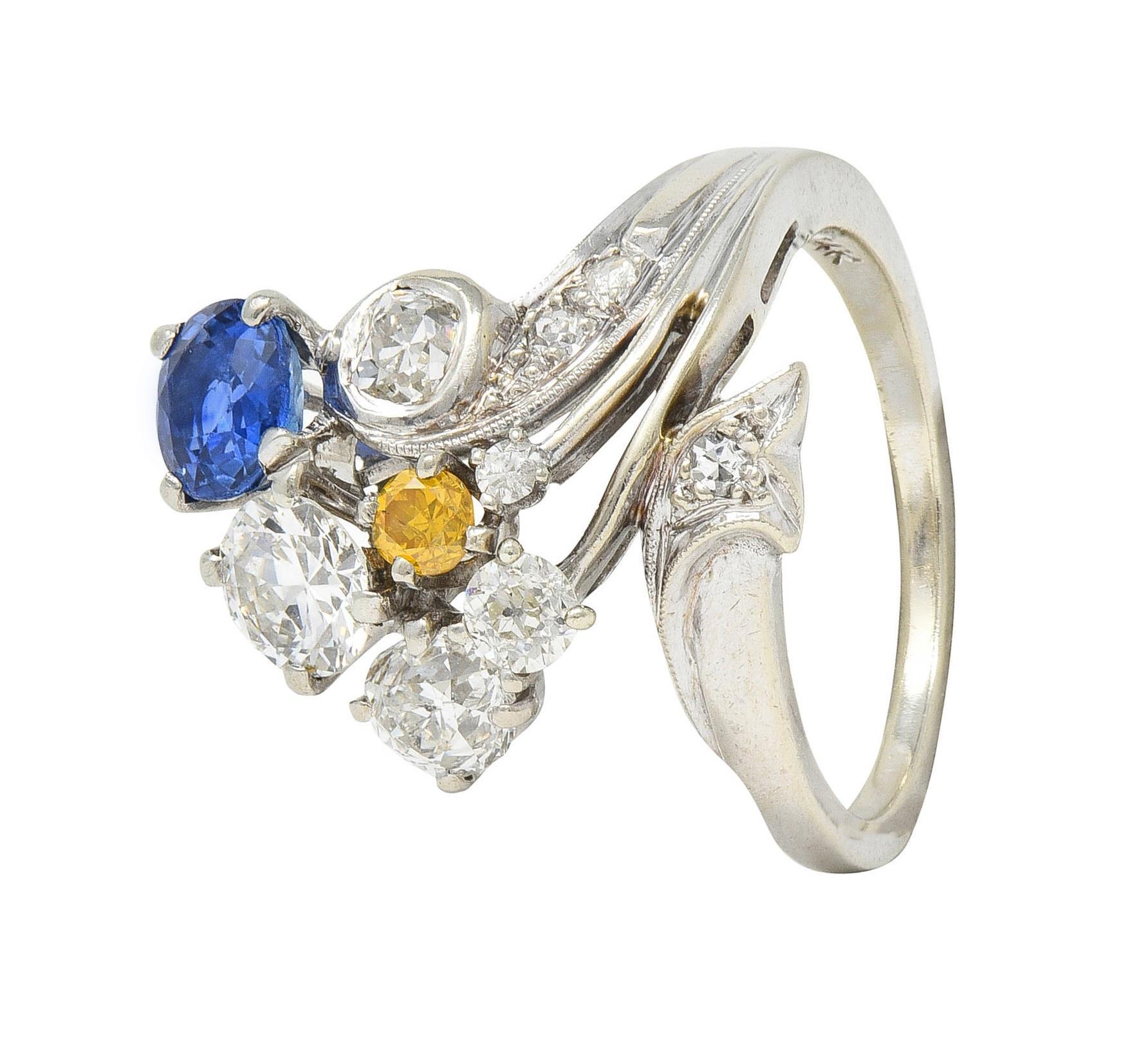 Erwin Reu Co. Mid-Century 2.03 CTW Sapphire Diamond 14 Karat Gold Bypass Ring For Sale 8