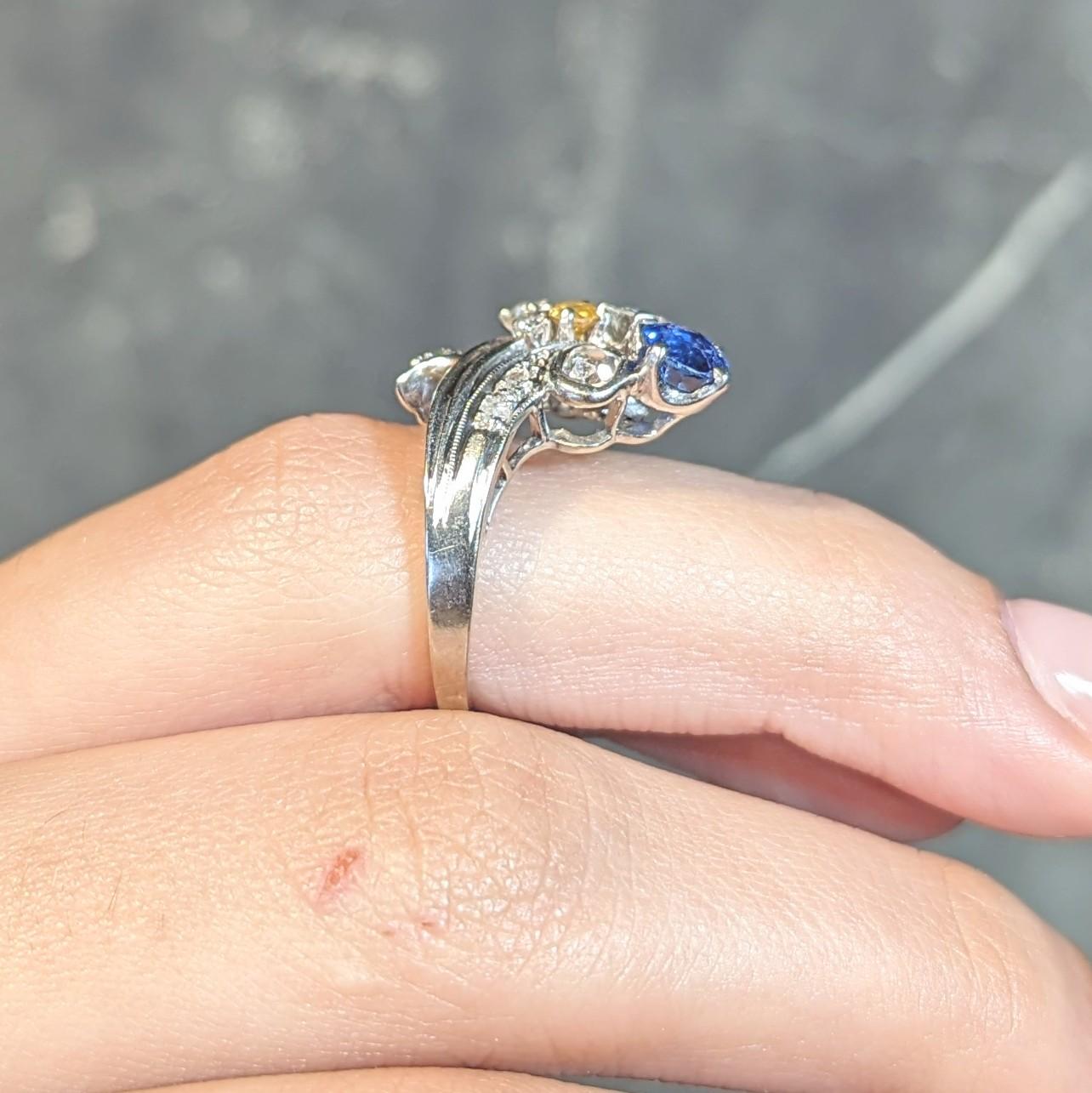 Erwin Reu Co. Mid-Century 2.03 CTW Sapphire Diamond 14 Karat Gold Bypass Ring 10