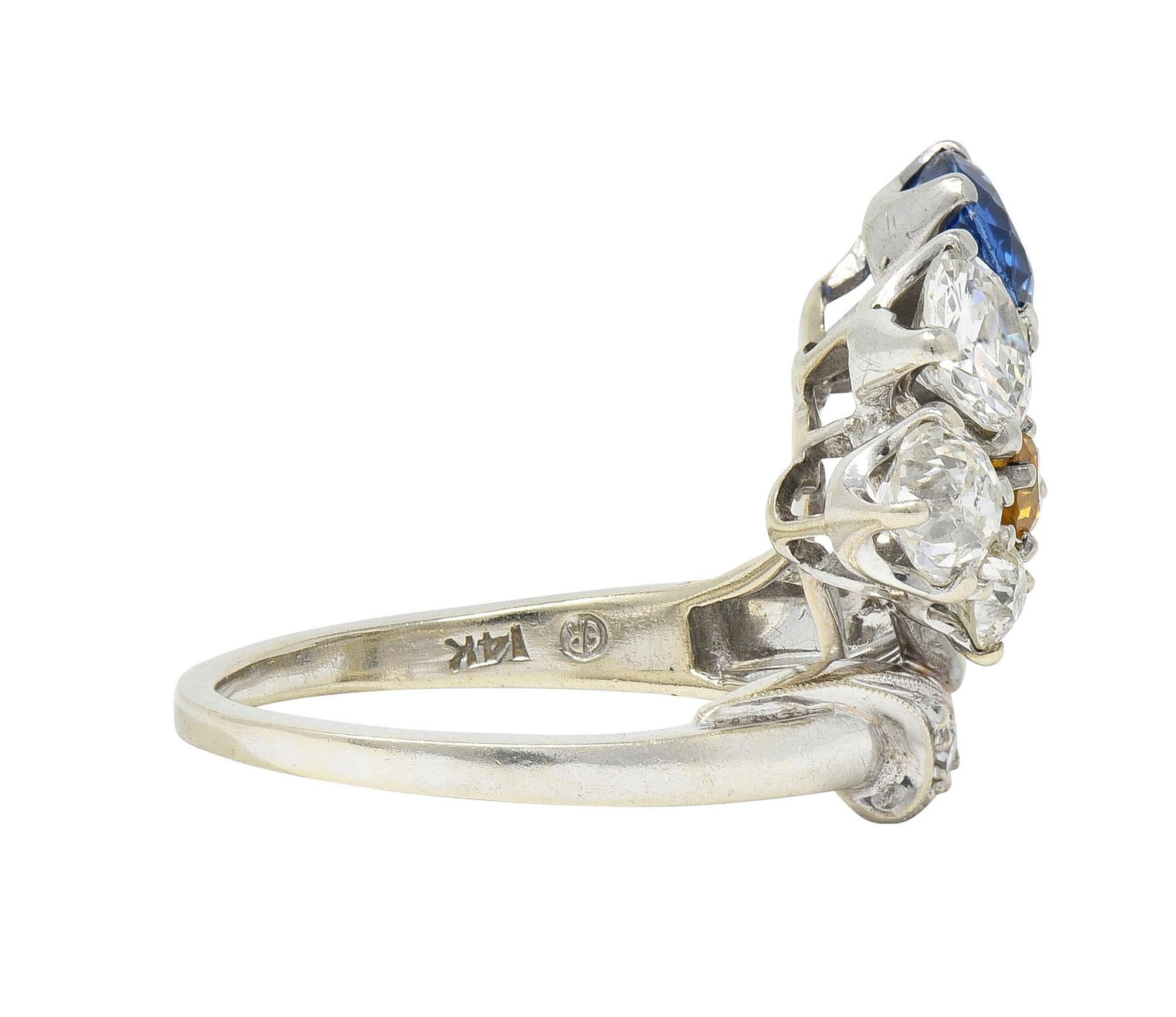 Women's or Men's Erwin Reu Co. Mid-Century 2.03 CTW Sapphire Diamond 14 Karat Gold Bypass Ring For Sale