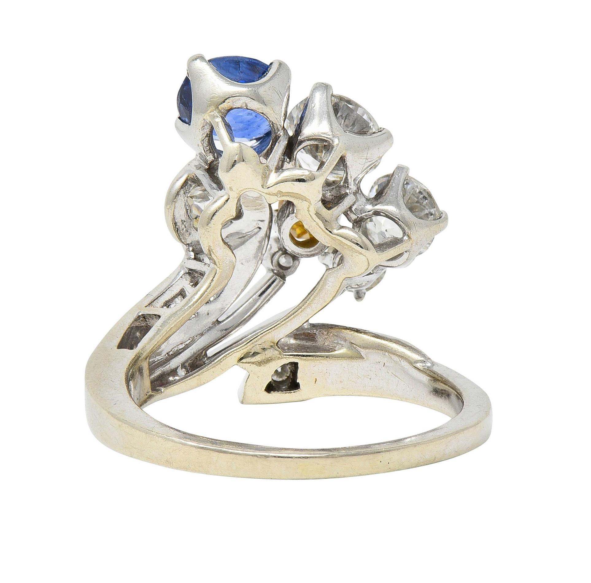 Erwin Reu Co. Mid-Century 2.03 CTW Sapphire Diamond 14 Karat Gold Bypass Ring In Excellent Condition For Sale In Philadelphia, PA
