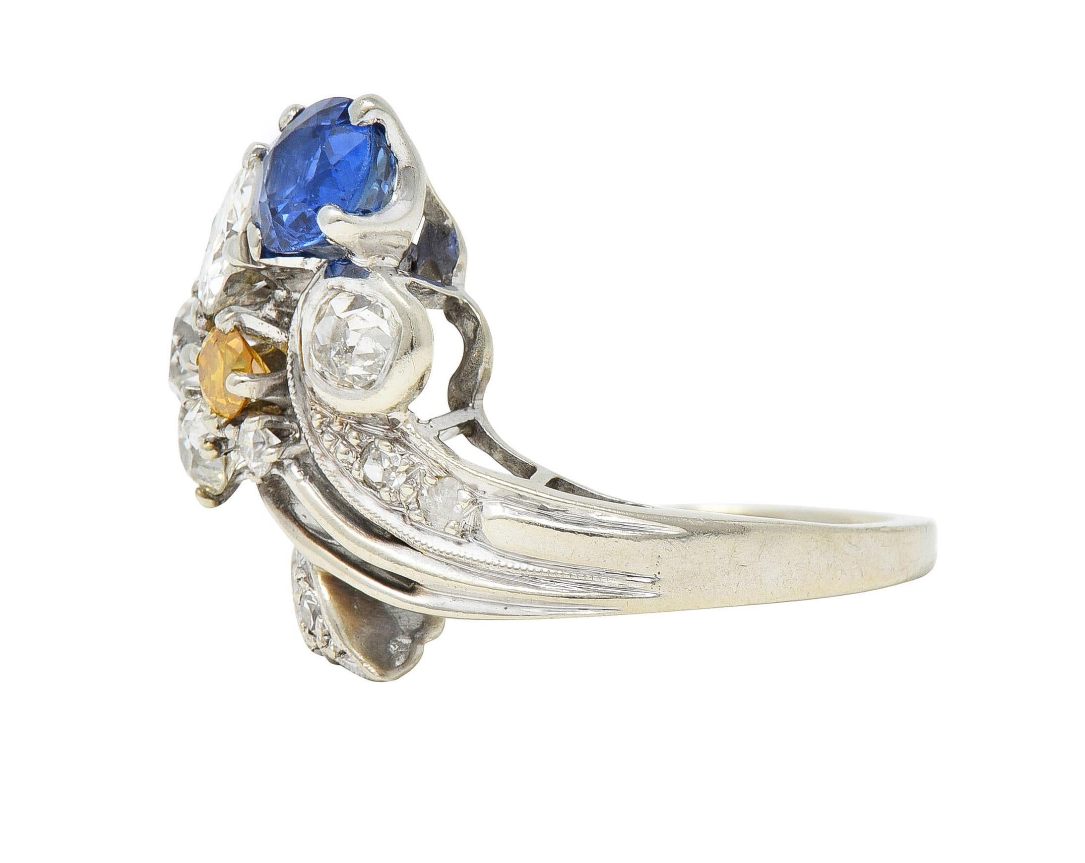 Erwin Reu Co. Mid-Century 2.03 CTW Sapphire Diamond 14 Karat Gold Bypass Ring For Sale 2