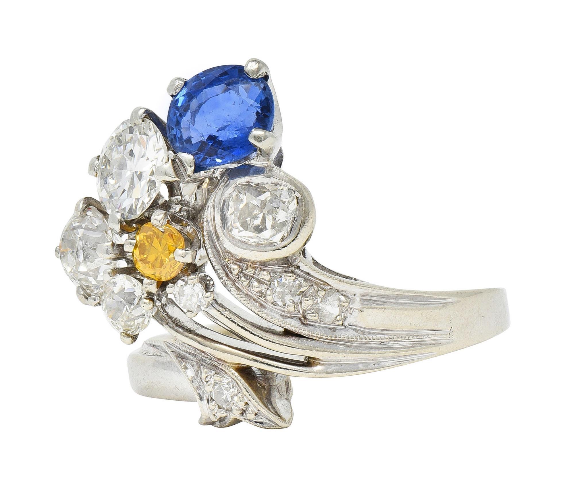 Erwin Reu Co. Mid-Century 2.03 CTW Sapphire Diamond 14 Karat Gold Bypass Ring For Sale 3