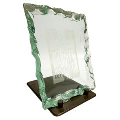 Erwin Walter Burger Chiseled Glass Llate with Engraved Back from the 1960s