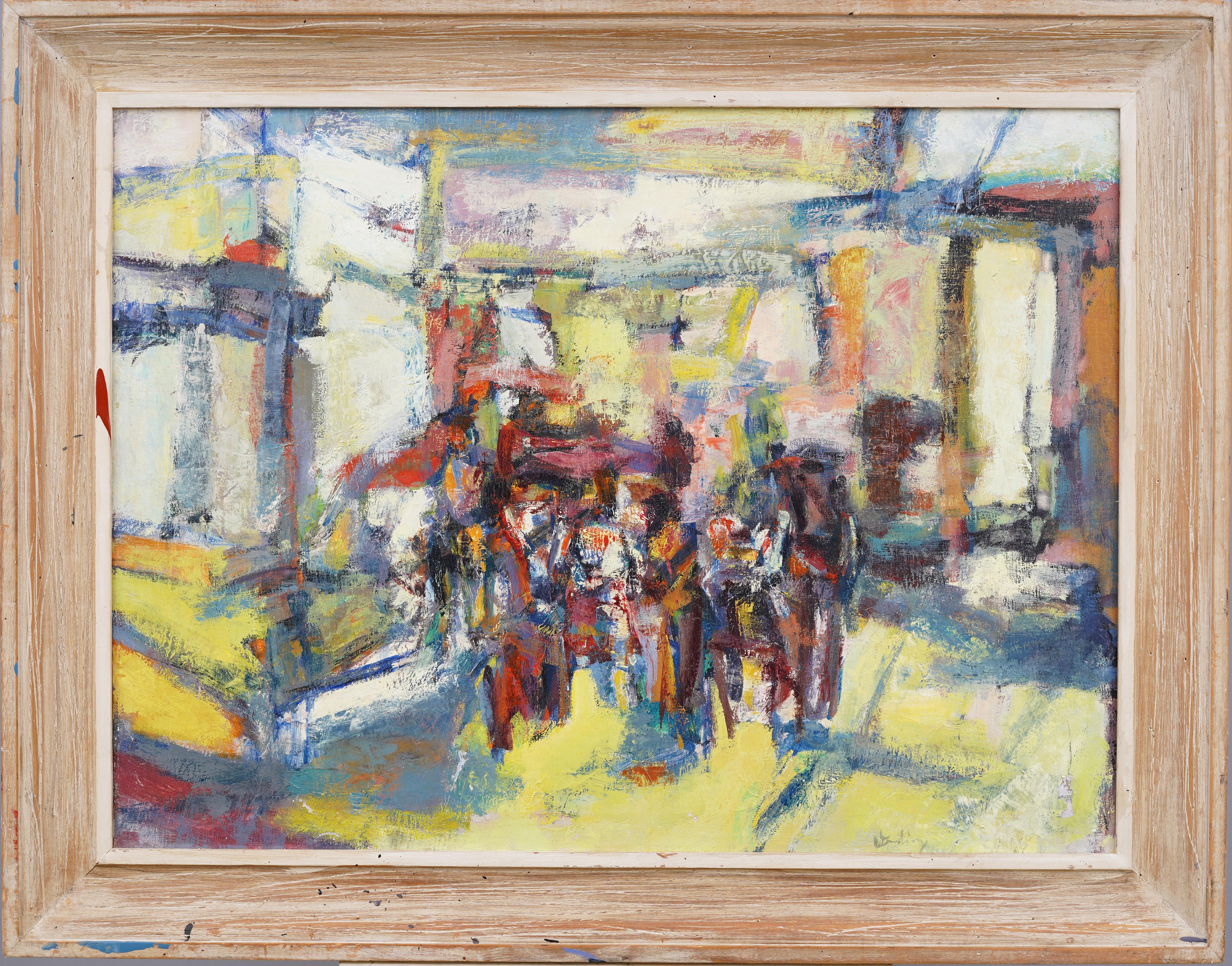 Exhibitierte gerahmte modernistische Straßenszene, signiertes Gemälde, abstrakt-expressionistischer Expressionismus – Painting von Erwin Wending 