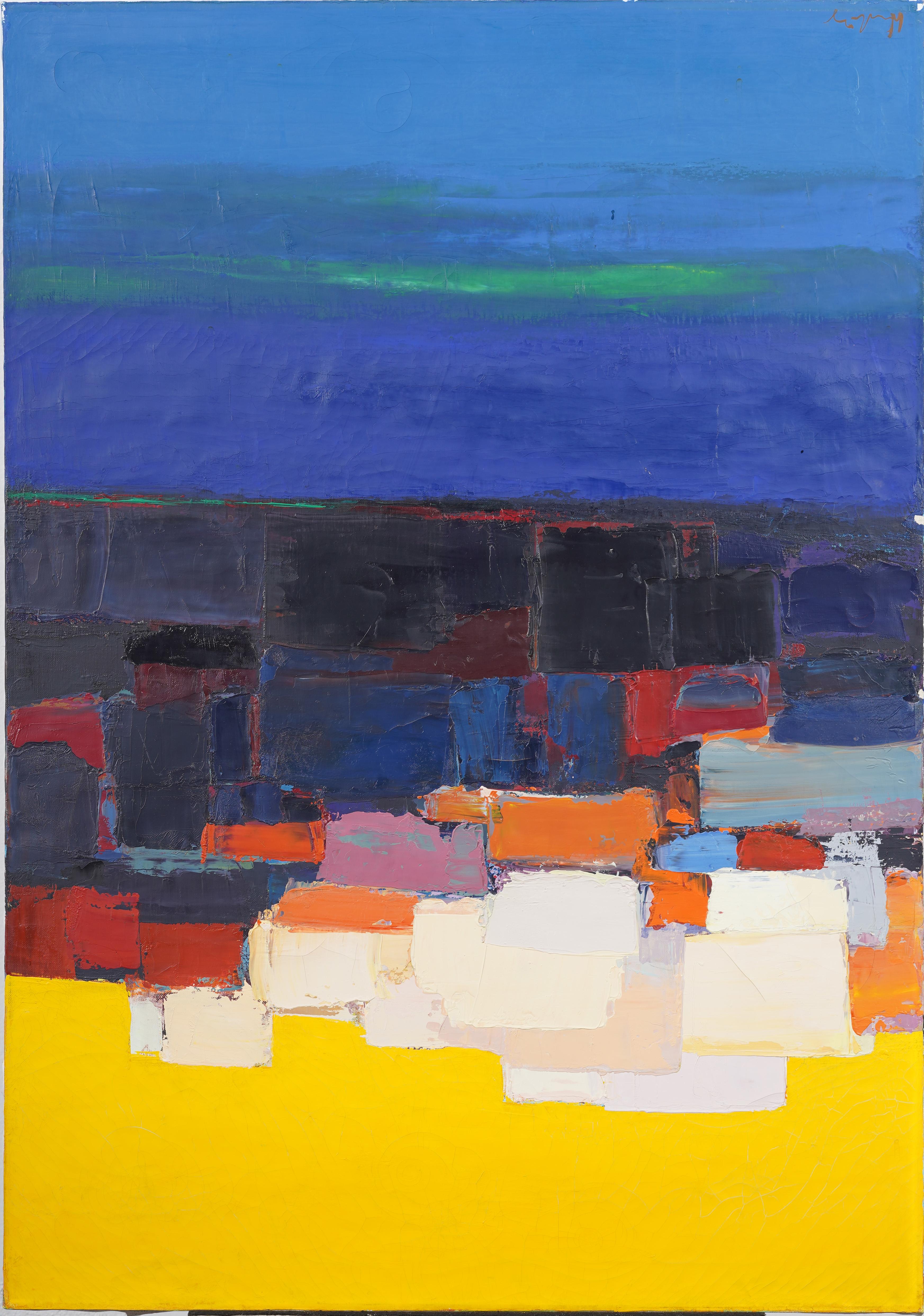 Antiguo cuadro al óleo modernista americano firmado Paisaje urbano abstracto - Painting de Erwin Wending (1914 - 1993) 