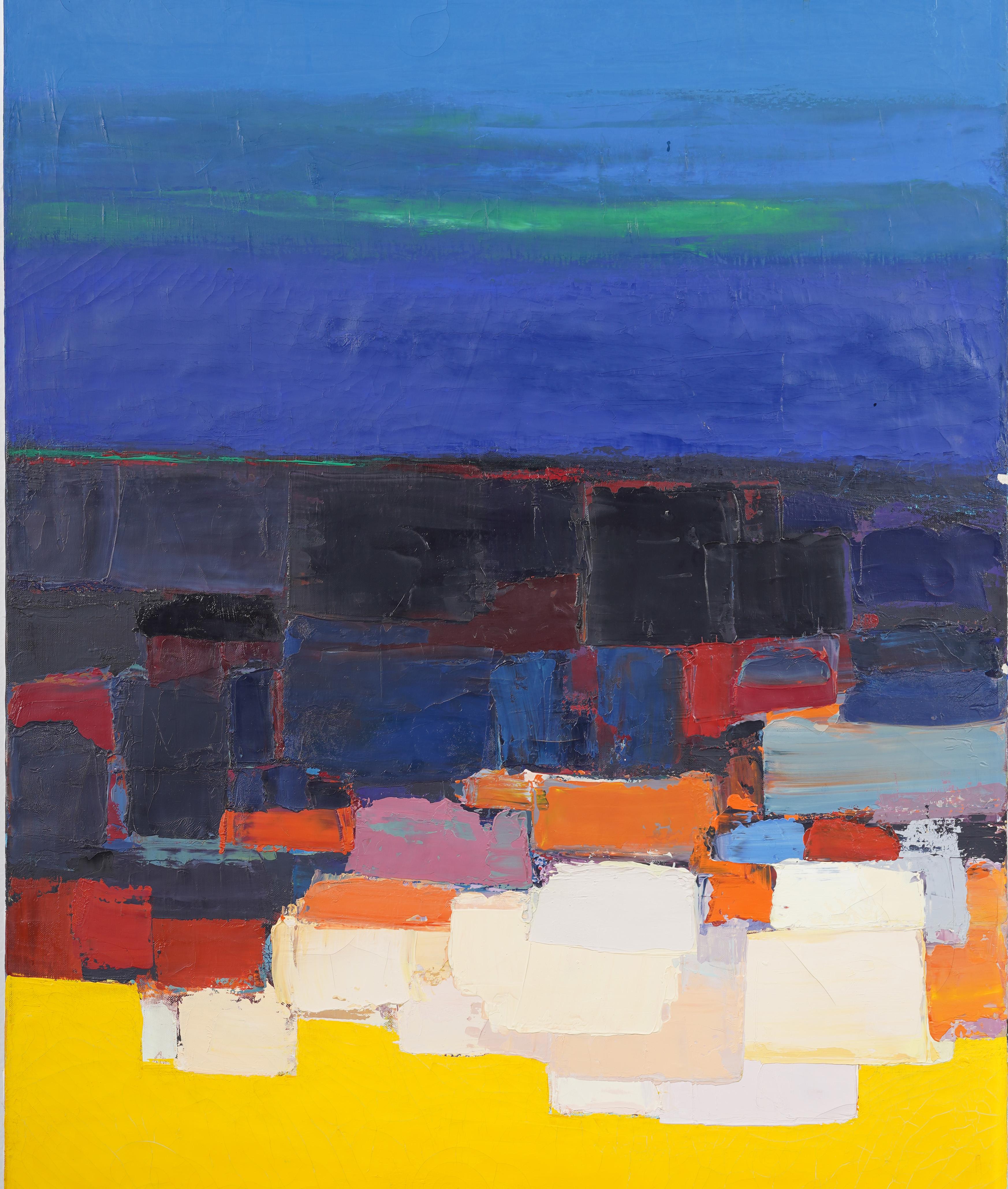Antiguo cuadro al óleo modernista americano firmado Paisaje urbano abstracto - Painting Moderno de Erwin Wending (1914 - 1993) 