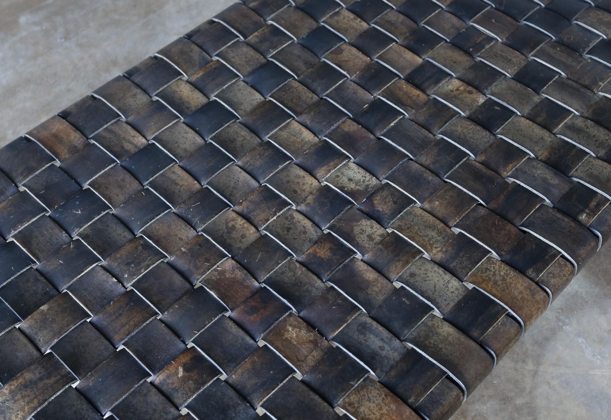Erwine & Estelle Laverne Leather & Steel Bench, United States, c.1955 In Good Condition In San Juan Capistrano, CA