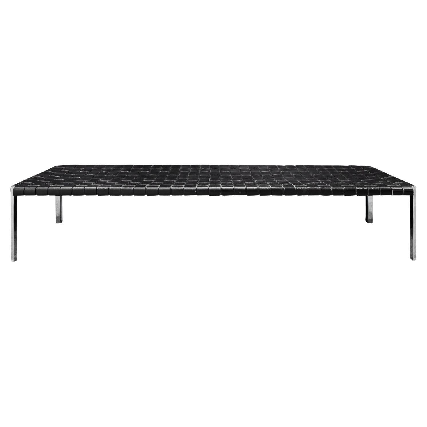 Erwine & Estelle Laverne Long Bench in Steel With Woven Leather Straps 1960s